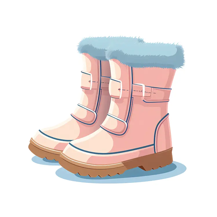 Pink Winter Boots with Velcro and Fur Lining