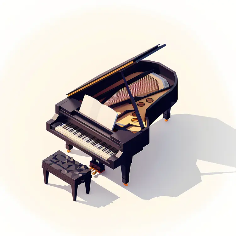 Grand Piano with Sheet Music and Bench