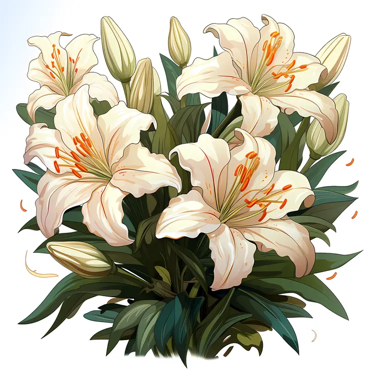 Elegant white lilies with buds