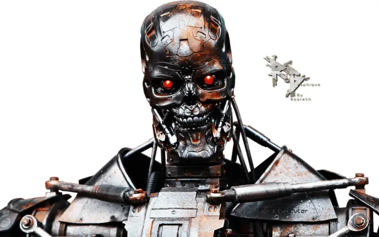 Rusty Metallic Robot with Red Eyes