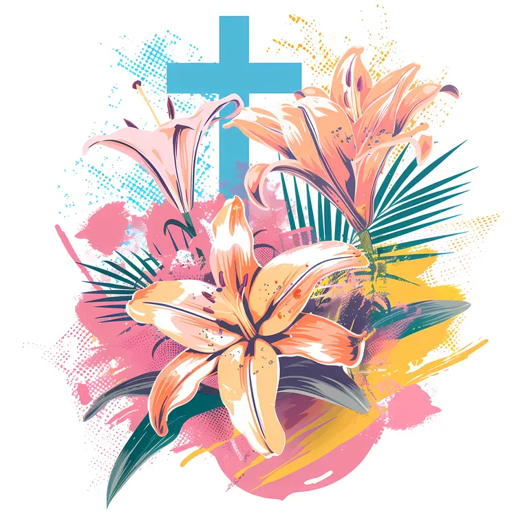 Artistic Cross with Lilies for Good Friday
