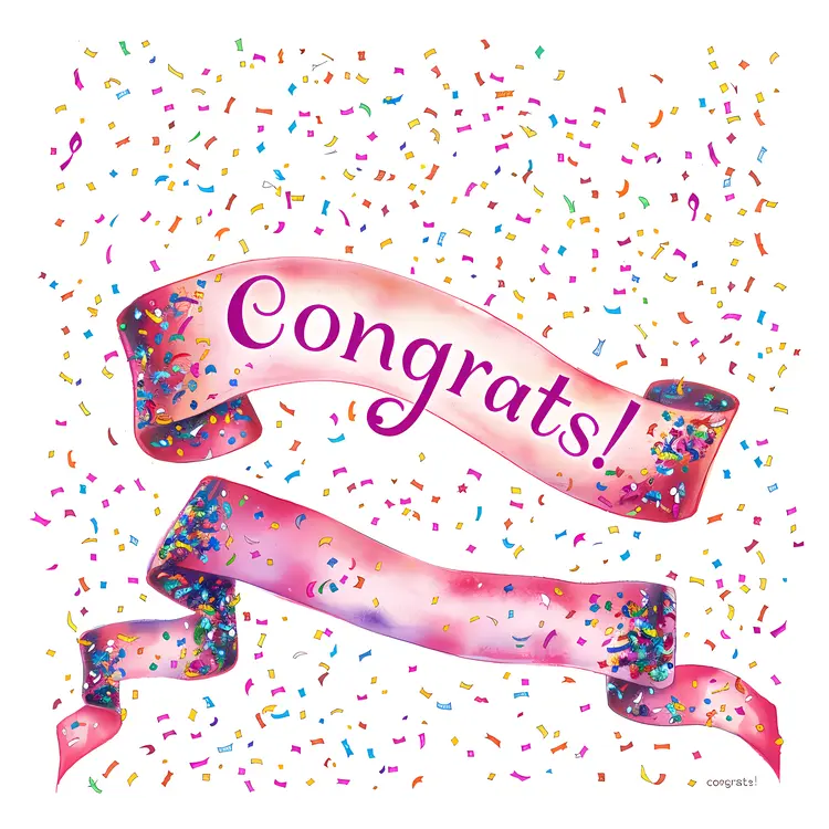 Congrats Text with Confetti and Ribbon