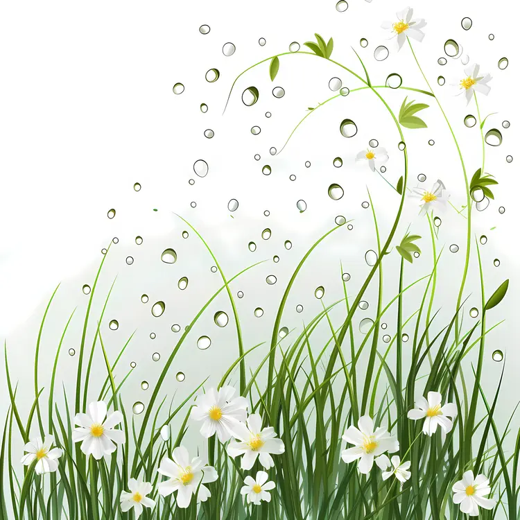 White Flowers with Raindrops