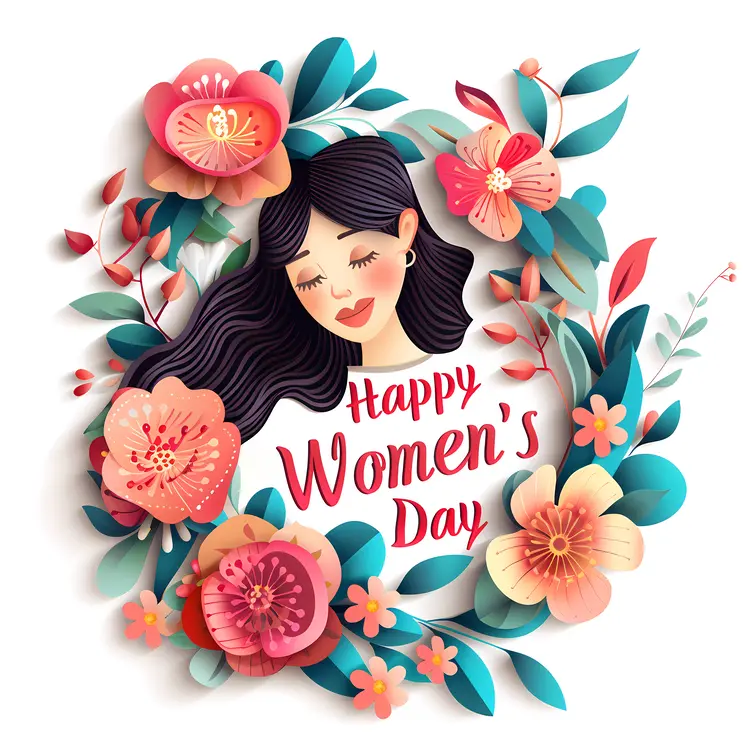 Happy Women's Day with Woman and Colorful Flowers