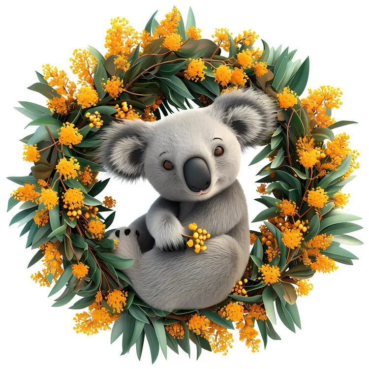 Cute Koala in Yellow Floral Wreath
