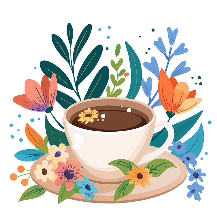 Cup of Coffee with Colorful Flowers