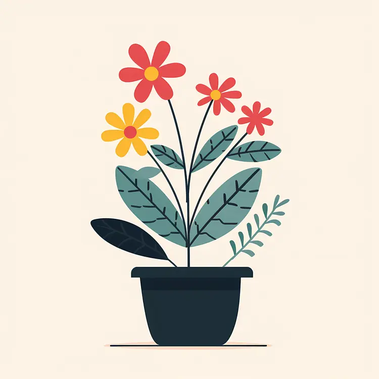 Colorful Flower Pot with Red and Yellow Flowers