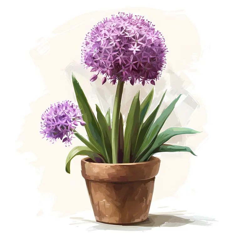 Purple Allium Flowers in Pot