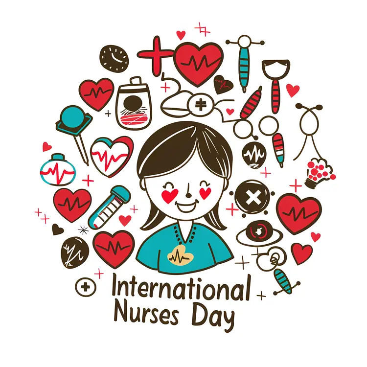 Nurse Surrounded by Medical Icons for International Nurses Day