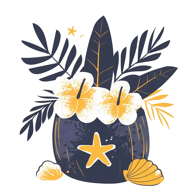 Tropical Coconut and Flowers Illustration