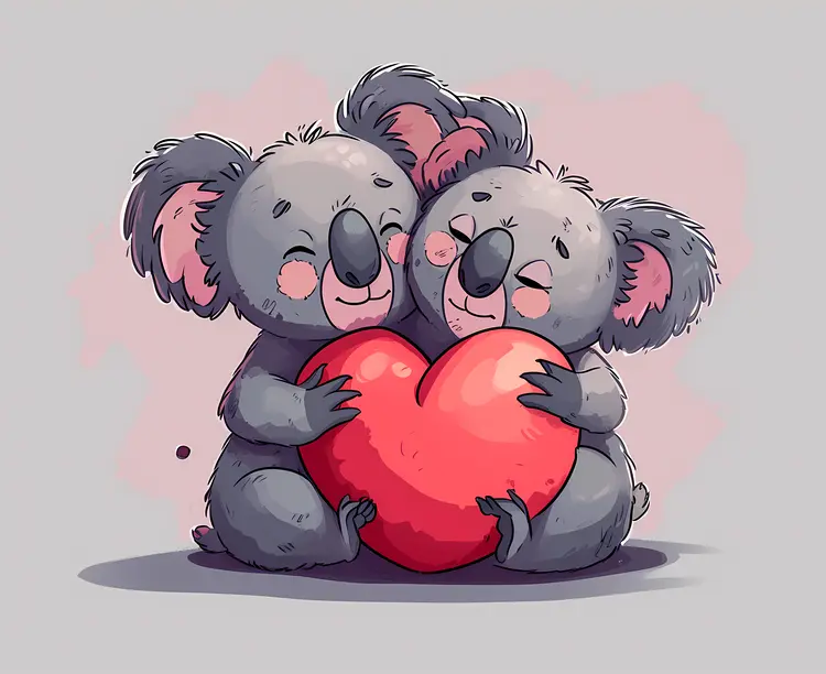 Koalas Hugging Big Heart for Valentine's Day