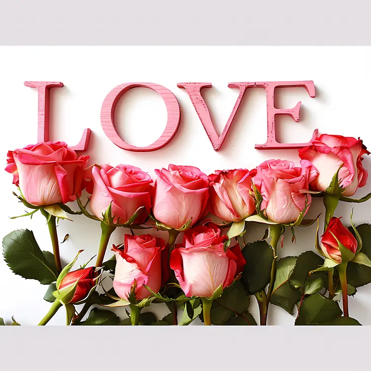 Pink Roses with Love Text