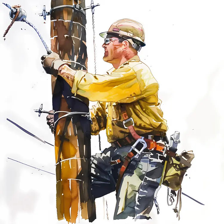Lineman Working on Utility Pole