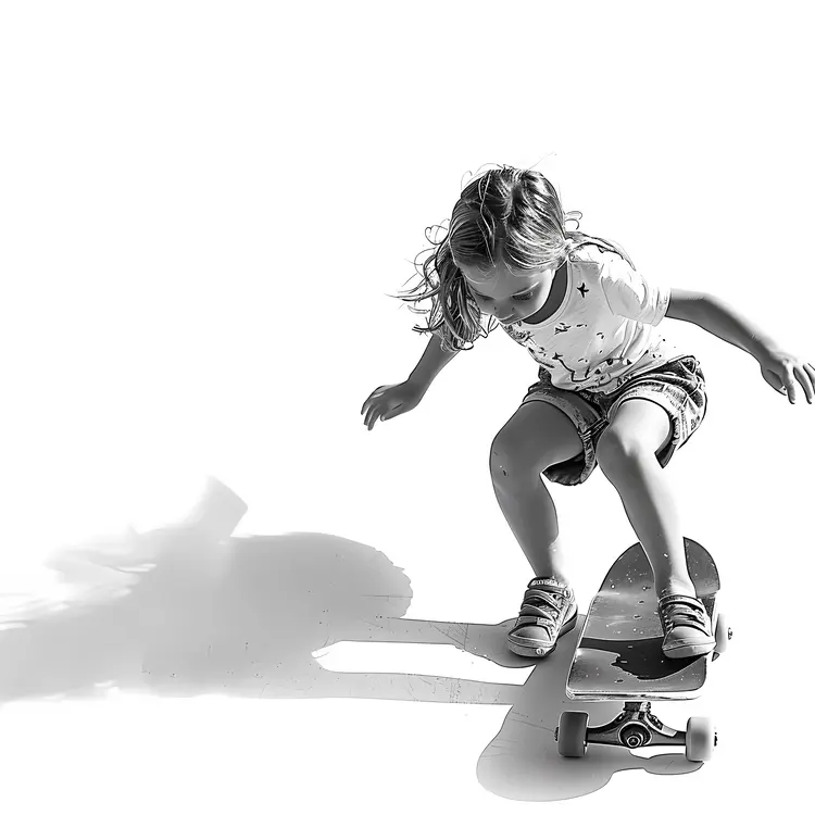 Child Skateboarding in Black and White