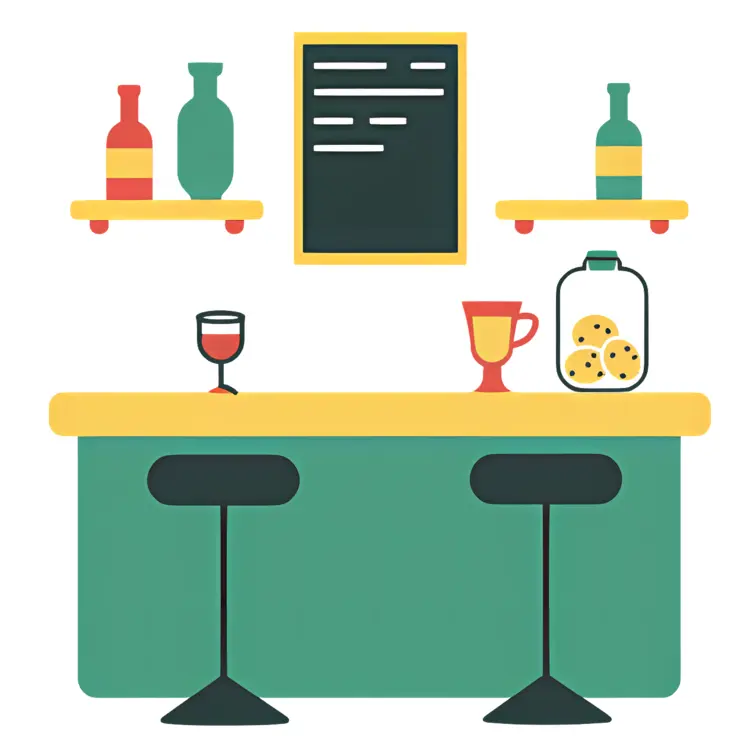 Cozy Bar Counter with Stools and Bottles