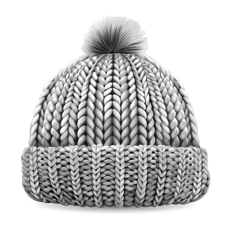Gray Knitted Beanie with Pom Pom