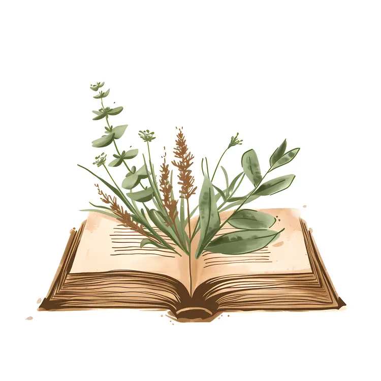 Open Book with Herbs Illustration