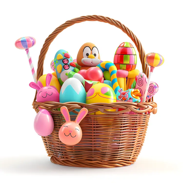 Easter Eggs and Fun Toys in a Basket