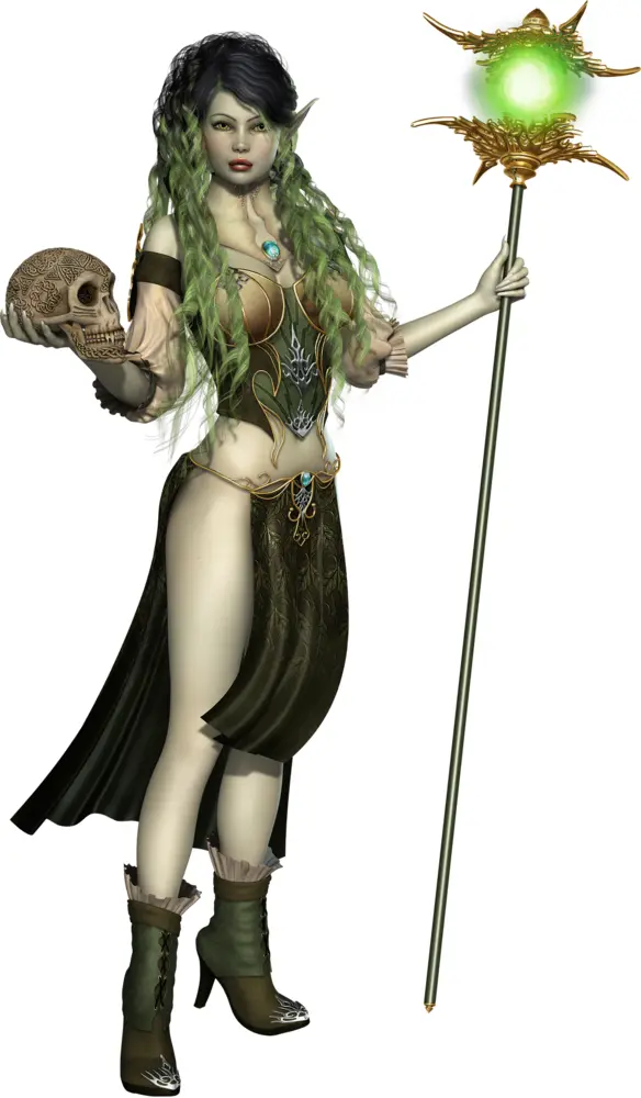Fantasy Woman with Staff and Skull