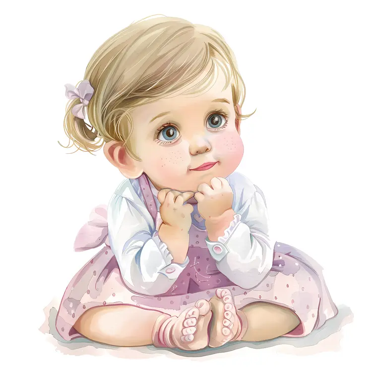 Cute Baby Sitting in Pink Dress