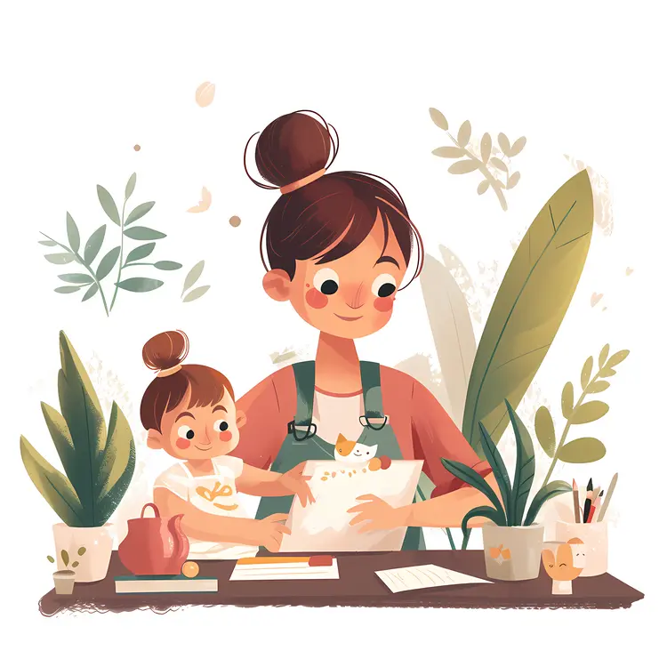 Mother and Child Drawing Together