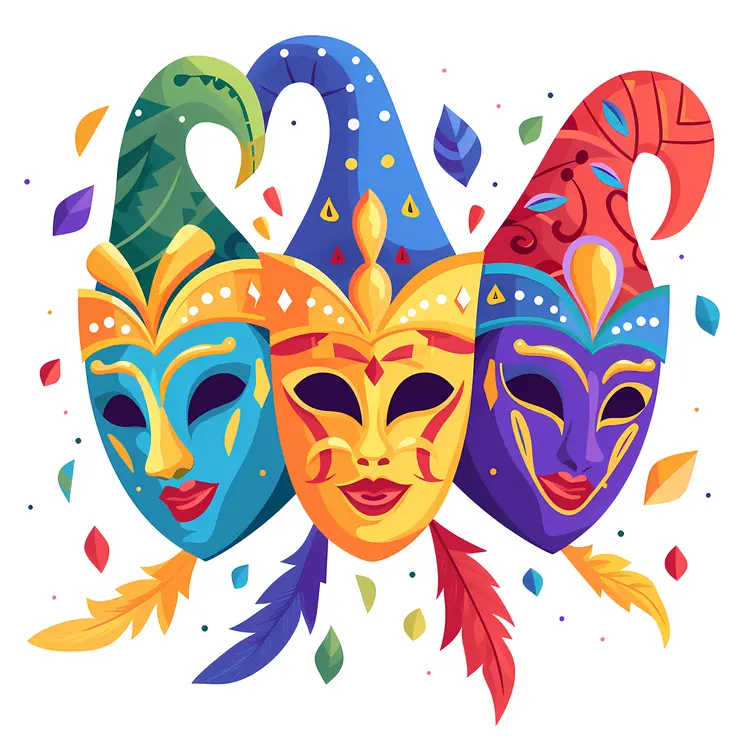 Three colorful masks