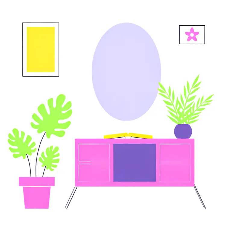Colorful Cabinet with Plants and Decor