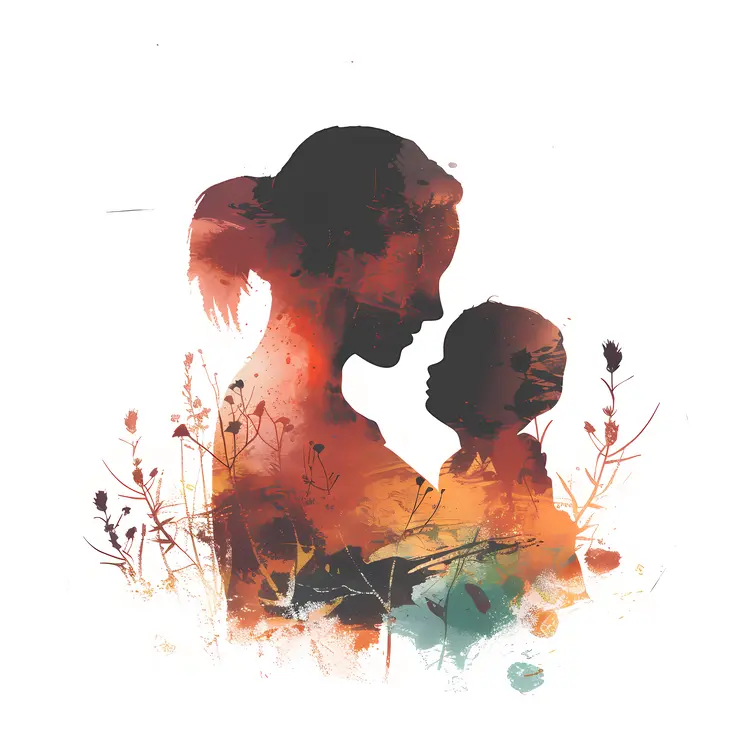 Mother and Child Silhouette in Nature