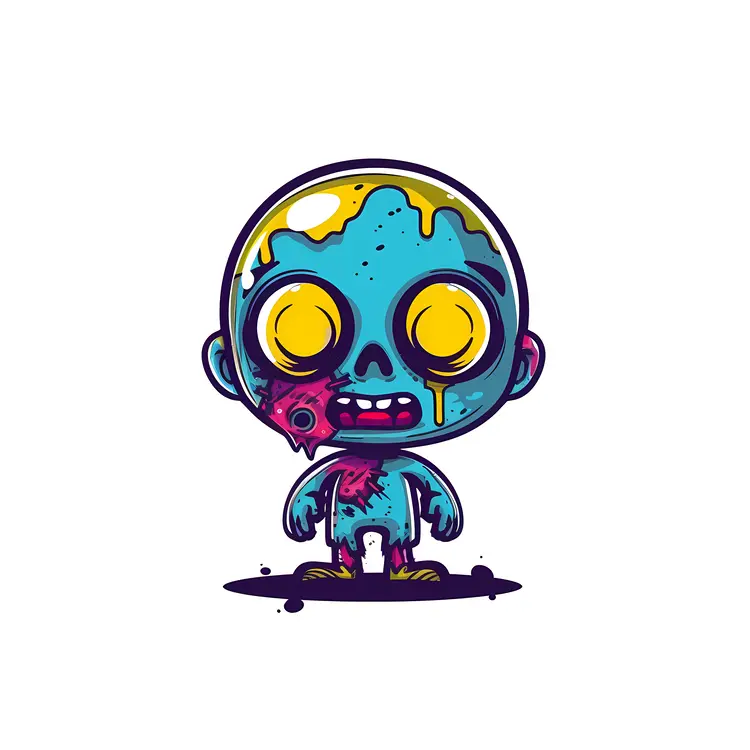 Blue Cartoon Zombie with Yellow Eyes