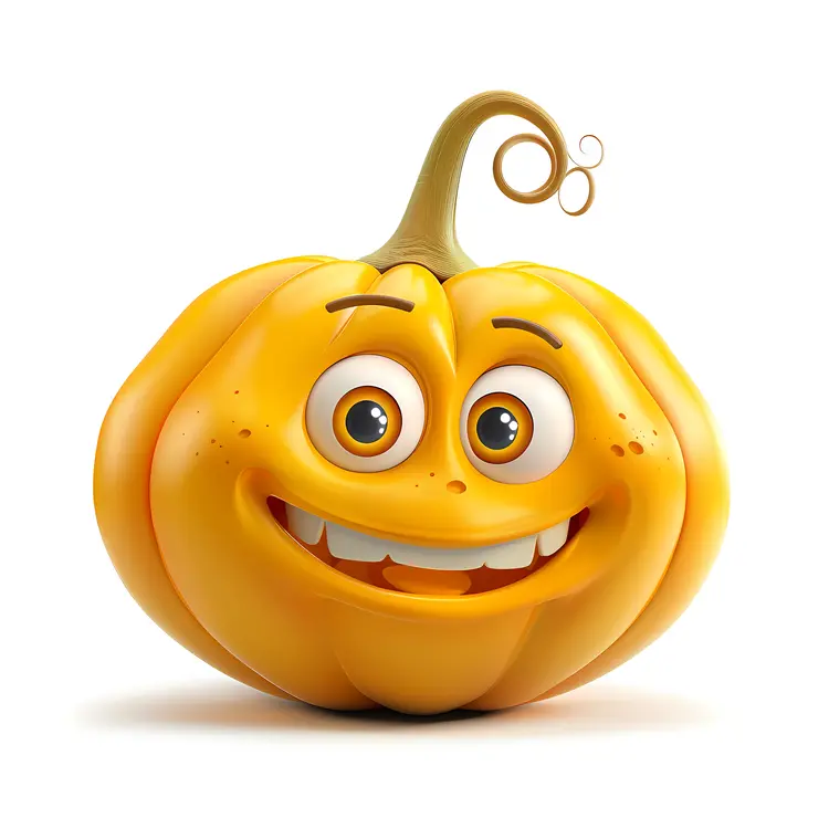 Happy Cartoon Pumpkin with Curly Stem