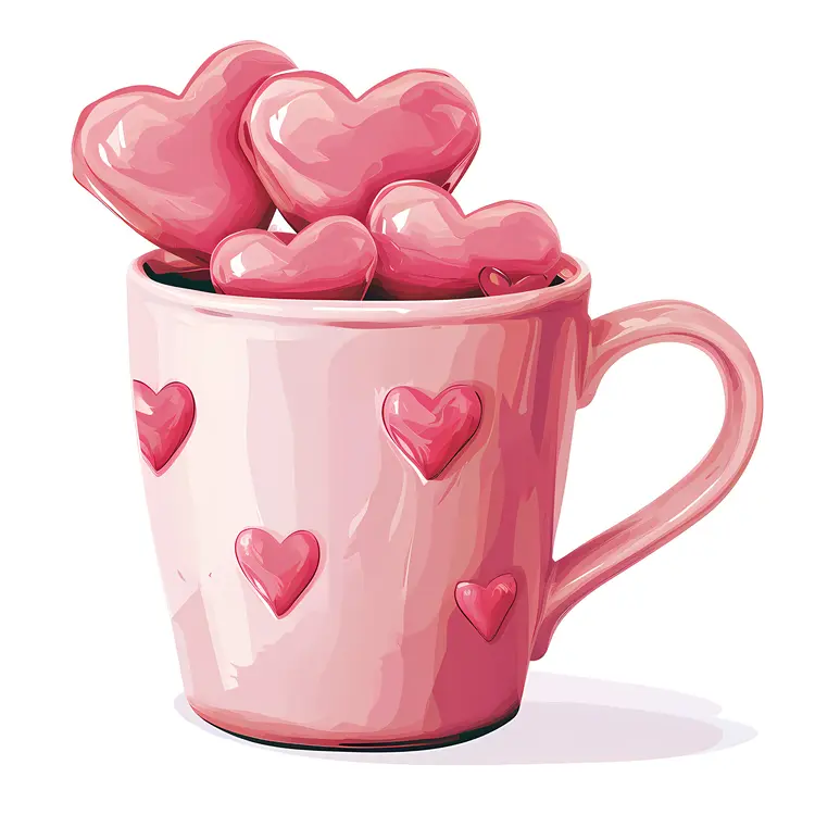 Pink Cup with Hearts Overflowing