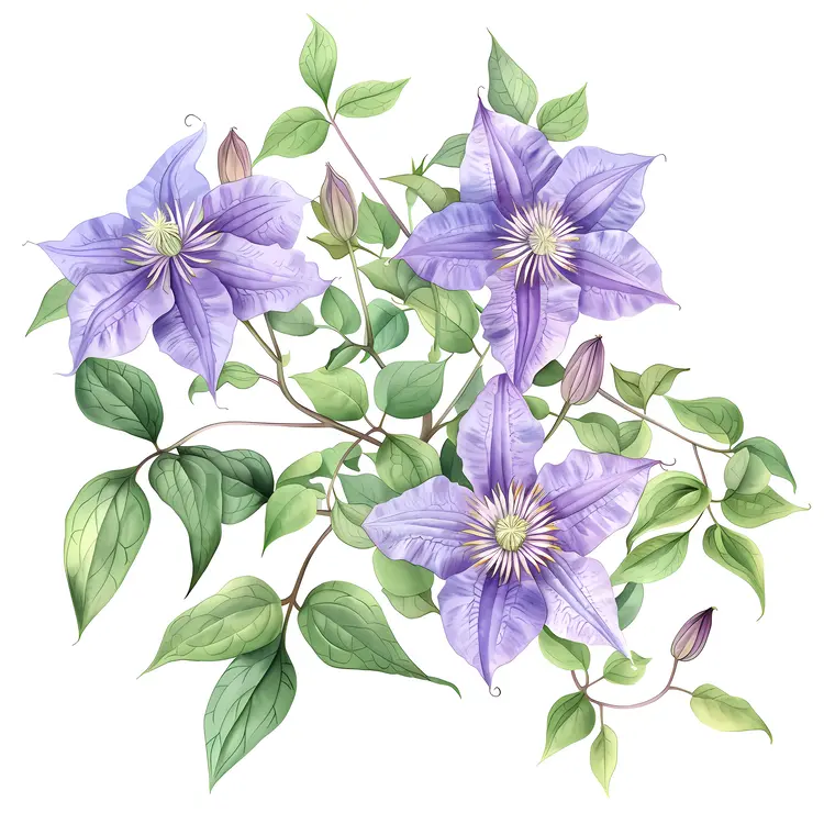 Purple Blossoms Botanical Illustration