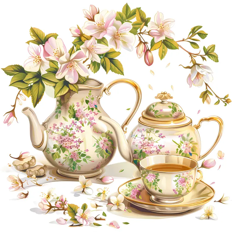 Vintage Floral Tea Set with Blossoms