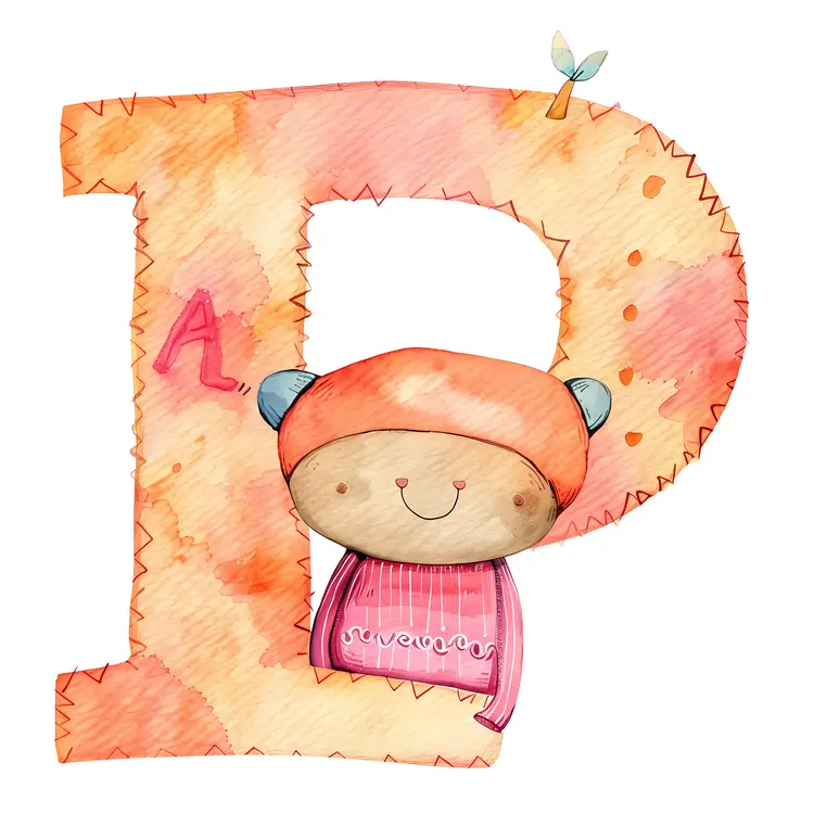 Watercolor Letter P with Bear