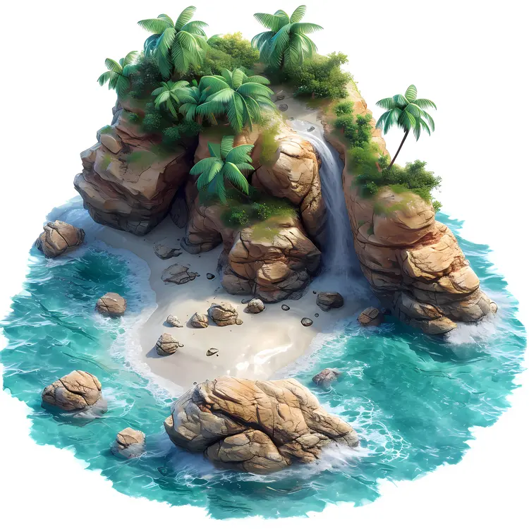 Tropical Island with Palm Trees