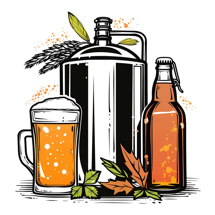 Craft Beer Bottles with Wheat and Leaves