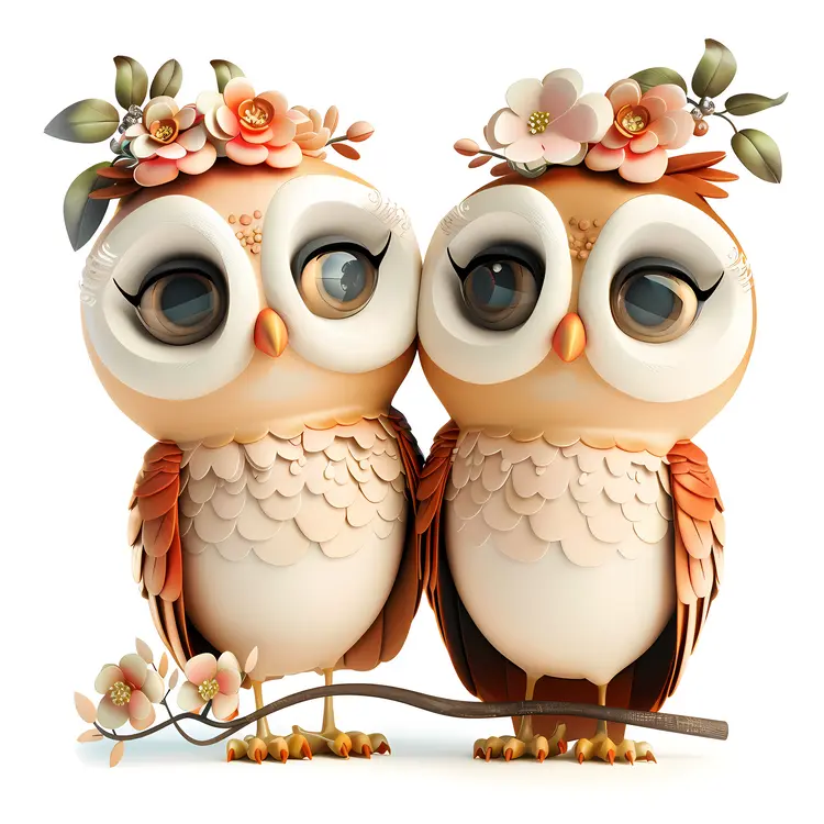Owls in Wedding Attire with Flowers