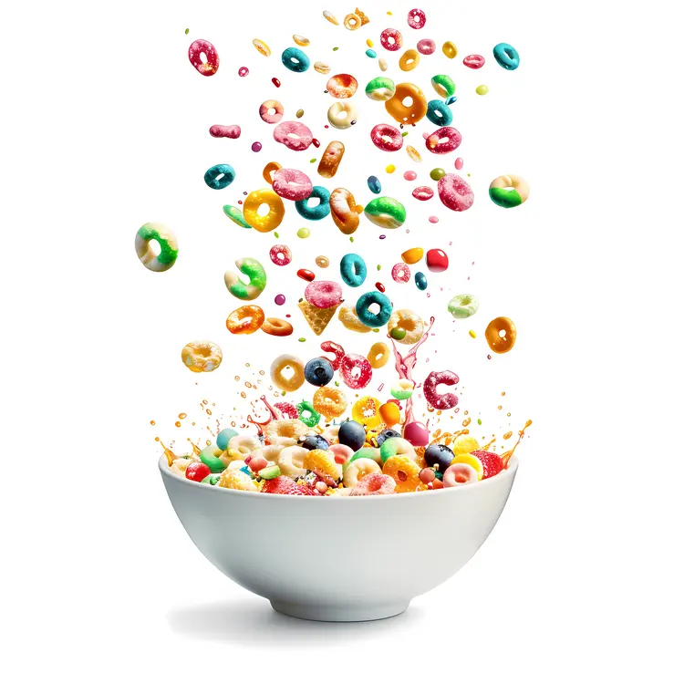 Colorful Cereal Splashing in a Bowl