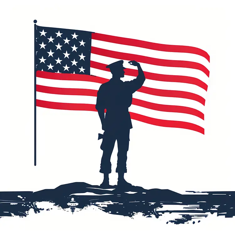 Saluting Soldier Silhouette with Flag