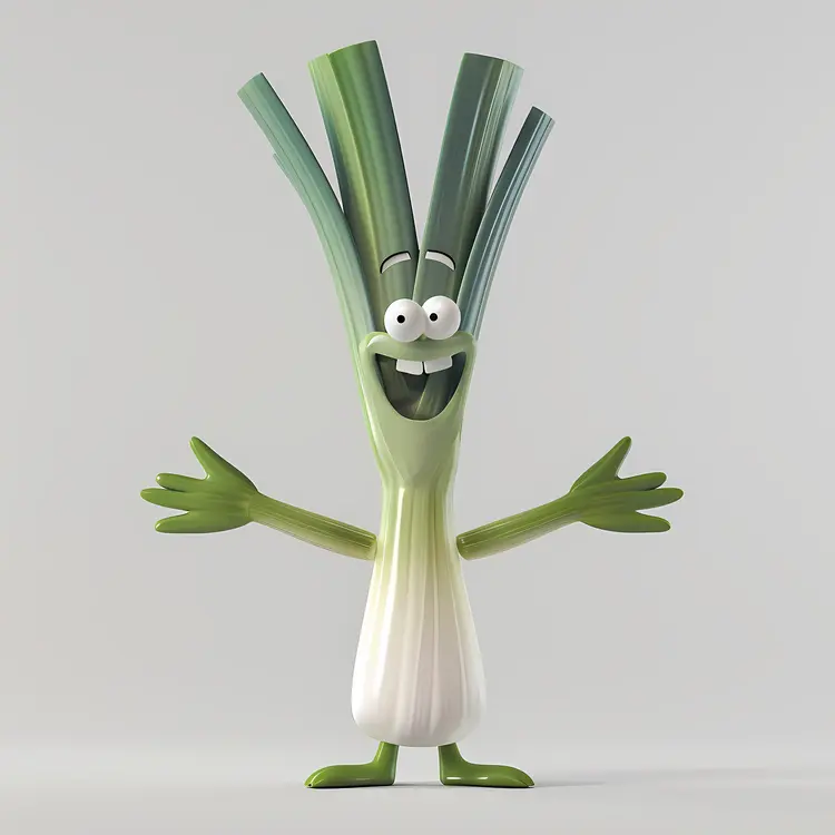 Excited Green Onion Cartoon Character
