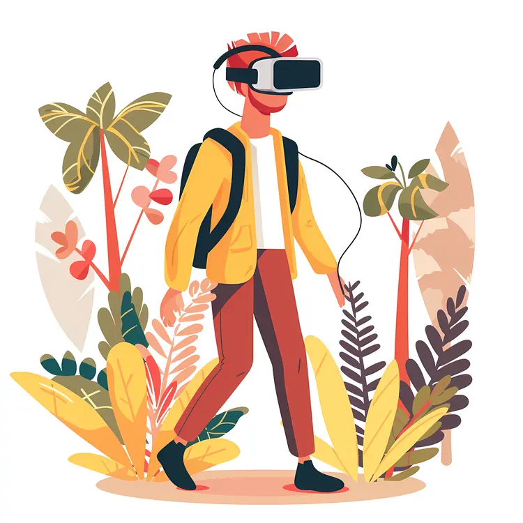 Boy Walking with VR Headset