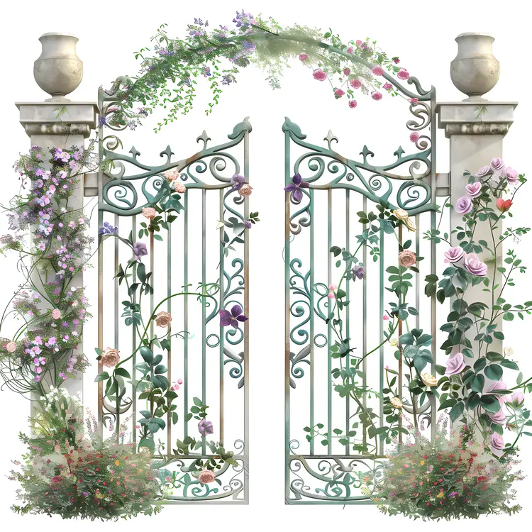 Beautiful Floral Gate with Vines and Flowers