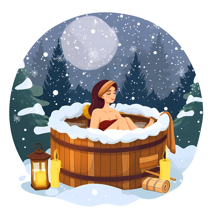 Girl Relaxing in Hot Tub at Night