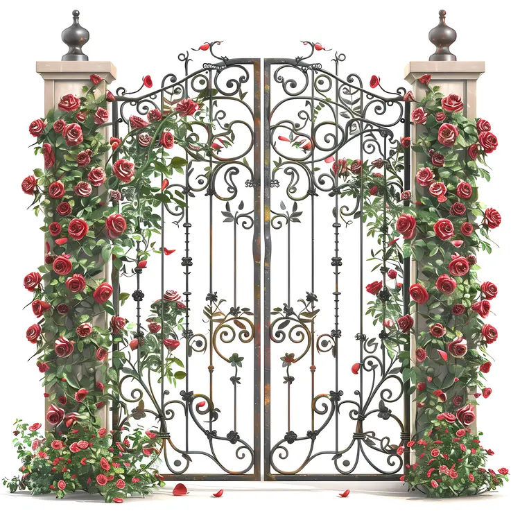 Iron Gate with Red Roses