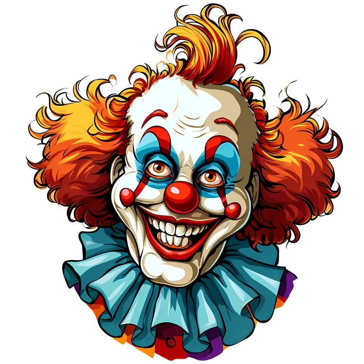 Clown with Red Hair and Blue Makeup
