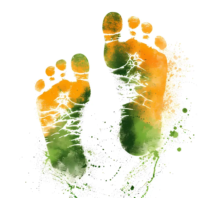Green and Orange Footprints with Splatter Art