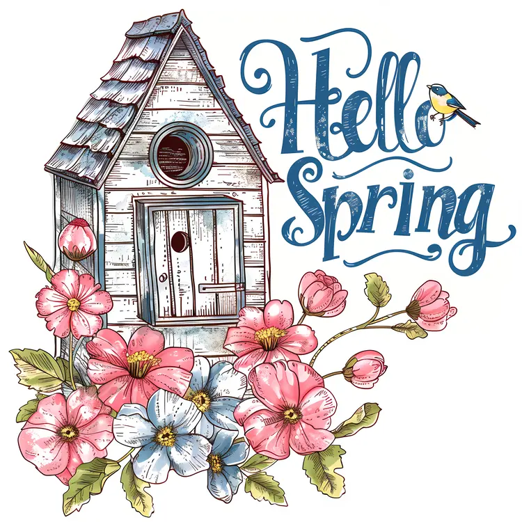 Rustic Birdhouse with Spring Flowers