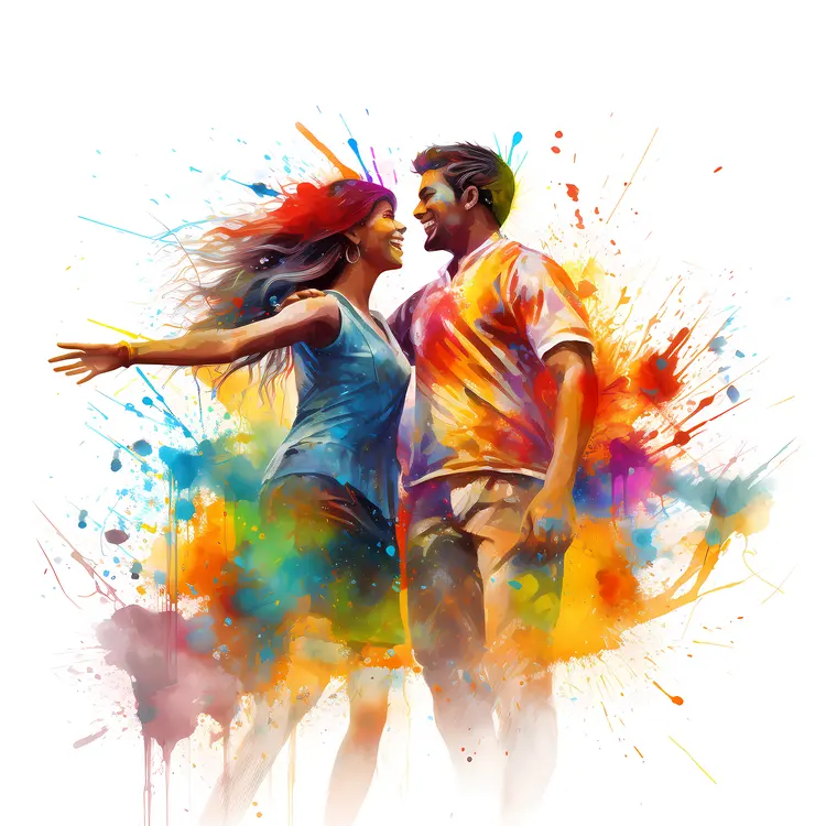 Happy Couple in Colorful Celebration