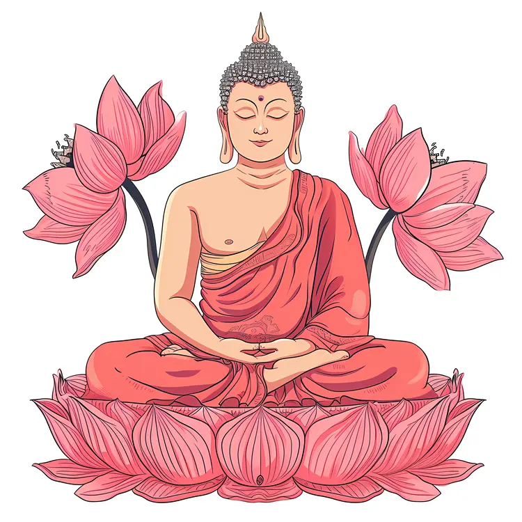 Buddha Illustration with Lotus Flowers