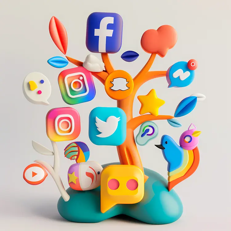 Colorful Social Media Icons Tree